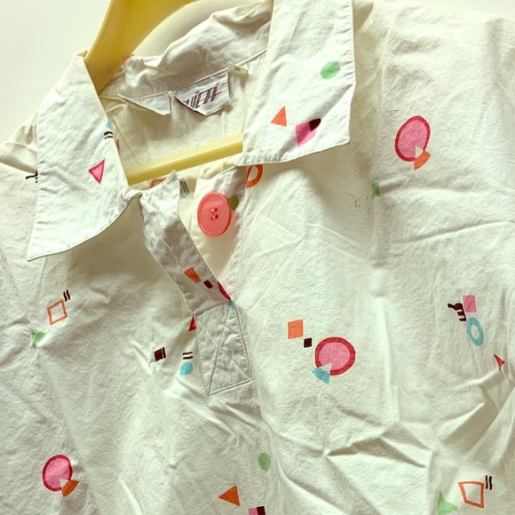 VTG 70/80s sZ 8 top Big Pink Button 100% Cotton - Picture 2 of 7